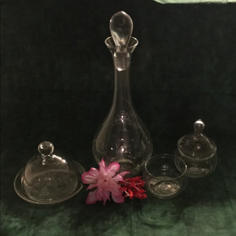 6pc Crystal Floral Pattern Decanter Set